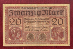 Bancnota Germania - ZWANZIG MARK - 20 MARK 1918 foto