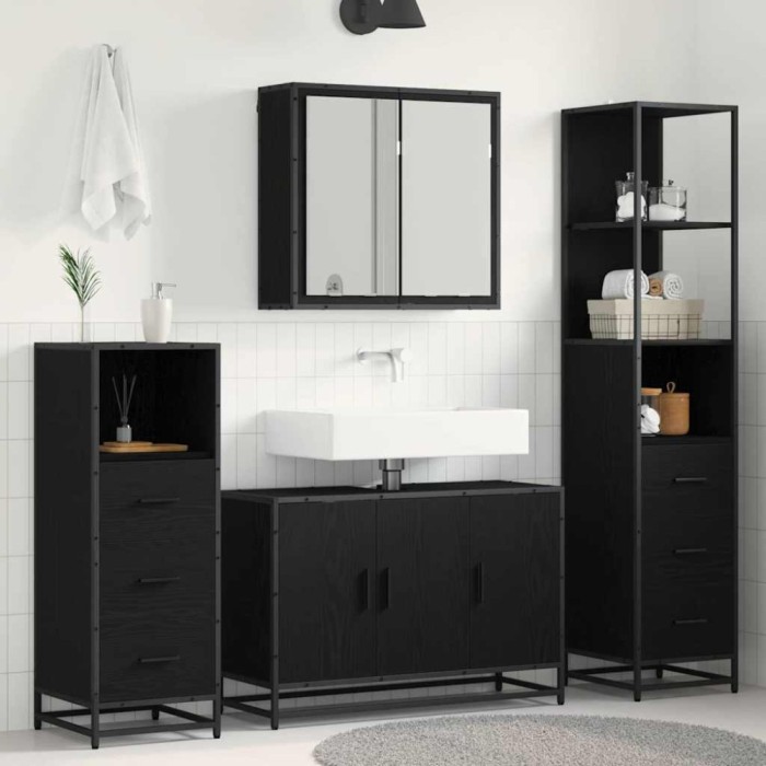 vidaXL Set de mobilier pentru baie 3 pcs Stejar negru 90 x 33 x 60 cm 3402455