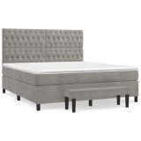 Cumpara ieftin Pat box spring cu saltea, gri deschis, 180x200 cm, catifea
