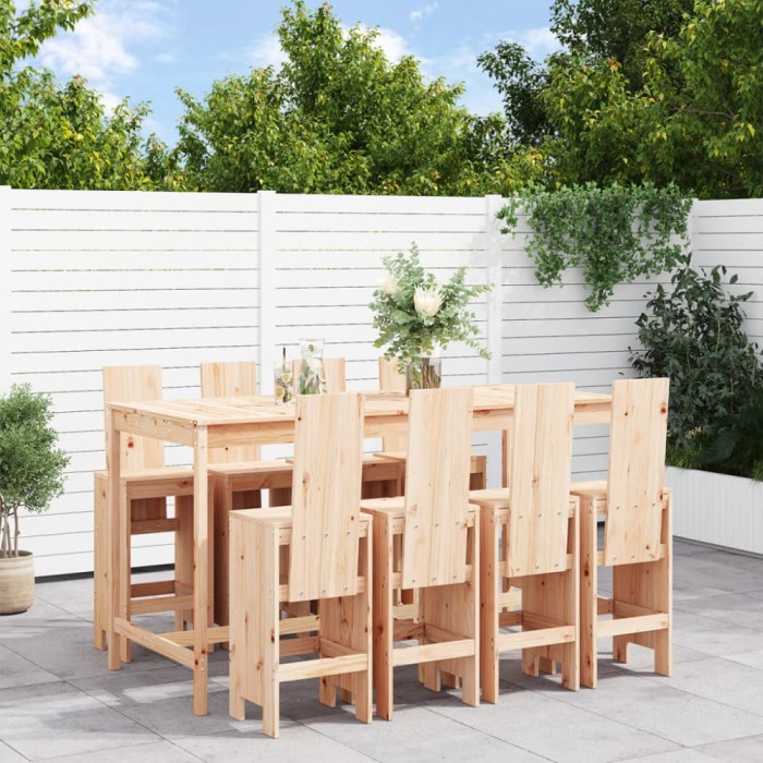 vidaXL Set bar de grădină, 9 piese, lemn masiv de pin 3157787