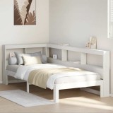 VidaXL Pat cu bibliotecă fără saltea, alb, 75x190 cm, lemn masiv pin 3324407