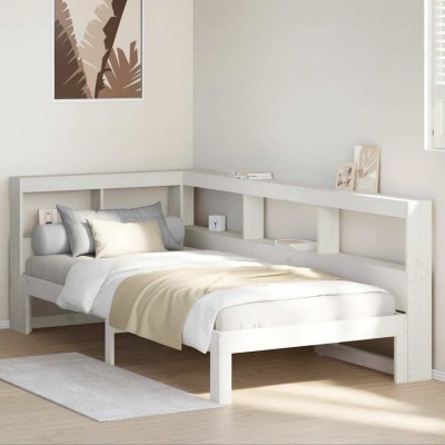 vidaXL Pat cu bibliotecă fără saltea, alb, 75x190 cm, lemn masiv pin 3324407 foto