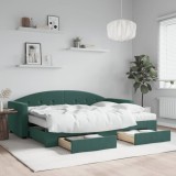 Pat de zi extensibil vidaXL, 80x200 cm, catifea verde &icirc;nchis, cu 2 sertare, canapea extensibilă, saltea spuma inclusa