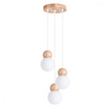Lampă Suspendată Pekka Lemn Alb/Natural Sticlă/Lemn 3 Becuri Minge Scandinavă De Interior