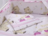 Lenjerie pentru patut bebe MyKids Teddy Play Pink 5 piese 140x70 cm