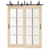 VidaXL Set feronerie pentru ușă glisantă, negru, 183 cm, oțel