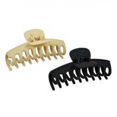 Set Clame Păr Femei, 2 Bucăți, Plastic, Culoare Negru și Bej, 11cm