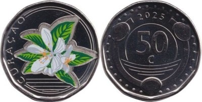 Curacao 2025 - 50 cents, floare, color, UNC foto