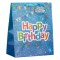 Pungă Cadou, H-B, Imprimeu Happy Birthday, Detalii Sclipici, Albastru, 26x13x32 cm