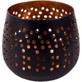 Suport lumanare, metalic, cu gaurele, 7x7 cm, negru/bronz
