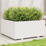 VidaXL Jardinieră de grădină, alb, 100x100x49,5 cm, lemn masiv de pin