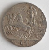 Moneda Italia - 1 Lira 1909 - Argint - An mai rar, Europa