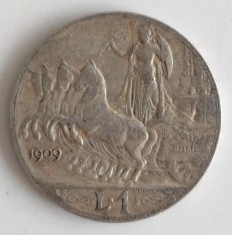 Moneda Italia - 1 Lira 1909 - Argint - An mai rar