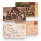 O șezătoare la țară și un grup de țigani, două cărți poștale fotografice