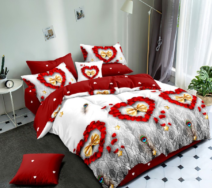 Lenjerie de pat pentru o persoana cu 2 huse de perna dreptunghiulara, Saran, bumbac mercerizat, multicolor