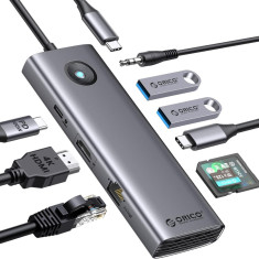 StaÅ£ie de andocare ORICO USB C, Dongle USB C 9 Ã®n 1 cu HDMI 4K, Ethernet 2.5G, 1