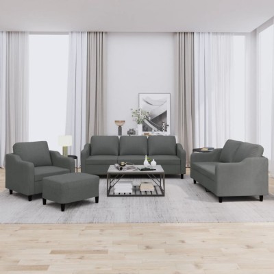 vidaXL Set de canapele cu perne, 4 piese, gri &amp;icirc;nchis, textil 3201779 foto