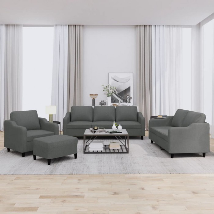 vidaXL Set de canapele cu perne, 4 piese, gri &icirc;nchis, textil 3201779