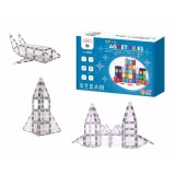Set de constructie magnetic, 72 piese, Magnetic Tiles, transparente de forme geometrice diferite, 2D, 3D