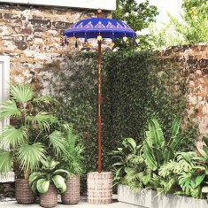 Parasol cu bază Albastru, Maro 250 cm Bumbac, lemn