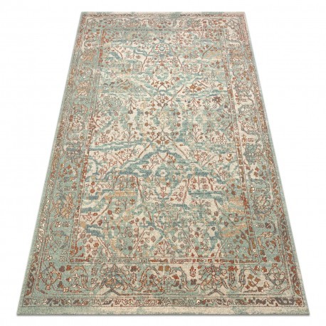 Covor de lana SOHO 477.04.LA400 OSTA - Ornament, cadru, natural verde / bej, 200x300 cm