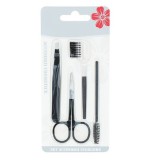 Set 4 accesorii pentru ingrijire gene si sprancene, otel inoxidabil, negru