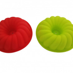 Set 2 forme din silicon pentru mini chec sau prajituri turnate, Rosu/Verde, 10 cm, 281COF