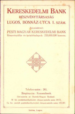 HST A40 Reclamă Banca Comercială Lugoj ante 1918 foto