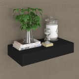 Gossi raft de perete suspendat cu sertar, negru, 48 x 25 x 8 cm