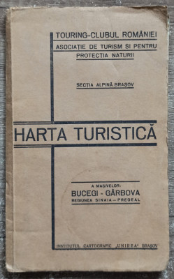 Harta turistica a masivelor Bucegi-Garbova, regiunea Sinaia-Predeal// anii &amp;#039;30 foto