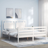 VidaXL Cadru de pat cu tăblie, alb, 160x200 cm, lemn masiv