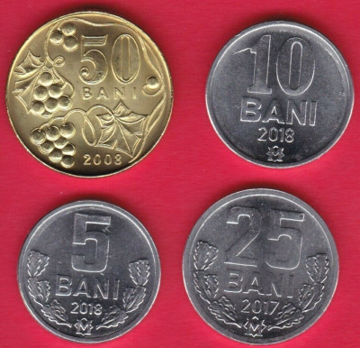 SV * Moldova LOT 5 - 10 - 25 - 50 BANI 2018 - 2017 - 2008 * UNC foto