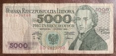 B11 24 - Bancnota foarte veche - Polonia - 5000 zloti - 1988
