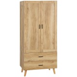 HOMCOM Dulap Dormitor 2 Uși cu 2 Sertare și Bară pentru Umerașe 80x54x180 cm Lemn | Aosom Romania