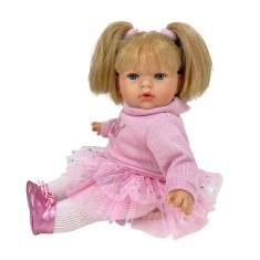 Papusa Nines D&#039;Onil Tita cu parul blond, fusta plumeti roz si miros de vanilie 45 cm