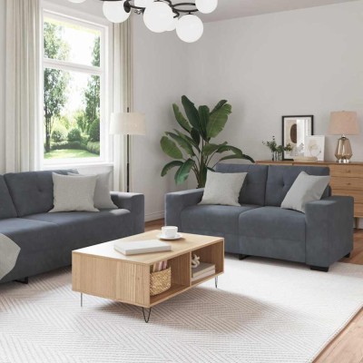 vidaXL Set canapea, 3 piese, perne gri &amp;icirc;nchis, catifea foto