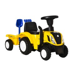 Tractor pentru Copii 12-36 Luni HOMCOM, Prevazut cu Loc cu Remorca, Grebla si Lopata, Joc Educativ, 91x29x44cm, Galben | Aosom Romania