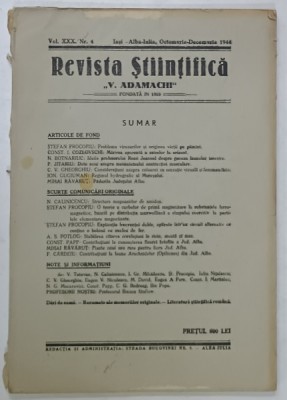 REVISTA STIINTIFICA &amp;#039; V. ADAMACHI &amp;#039; , NR. 4 , IASI - ALBA IULIA , OCTOMBRIE - DECEMBRIE , 1944 foto