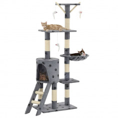 Ansamblu pisici stalpi funie sisal, 138 cm imprimeu labute, gri GartenMobel Dekor