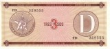 CUBA █ bancnota █ 3 Pesos █ 1985 █ P-FX33 █ Serie D █ UNC █ necirculata