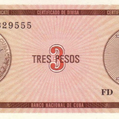 CUBA █ bancnota █ 3 Pesos █ 1985 █ P-FX33 █ Serie D █ UNC █ necirculata