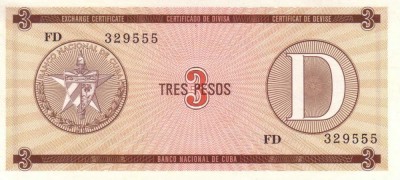 CUBA █ bancnota █ 3 Pesos █ 1985 █ P-FX33 █ Serie D █ UNC █ necirculata foto