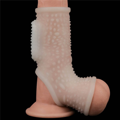 Inel / Manson Penis Cu Vibratii Drip Knights Ring With Scrotum Sleeve, Alb foto