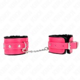 KINK - PREMIUM FUR LINED WRIST RESTRAINTS BLACK WITH RASPBERRY ROSE BELT ADJUSTABLE 17-29 CM X 6 CM, KINK WRIST RESTRAINT