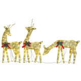 Familie cu reni de Crăciun, auriu/alb cald, 270x7x90 cm, plasă