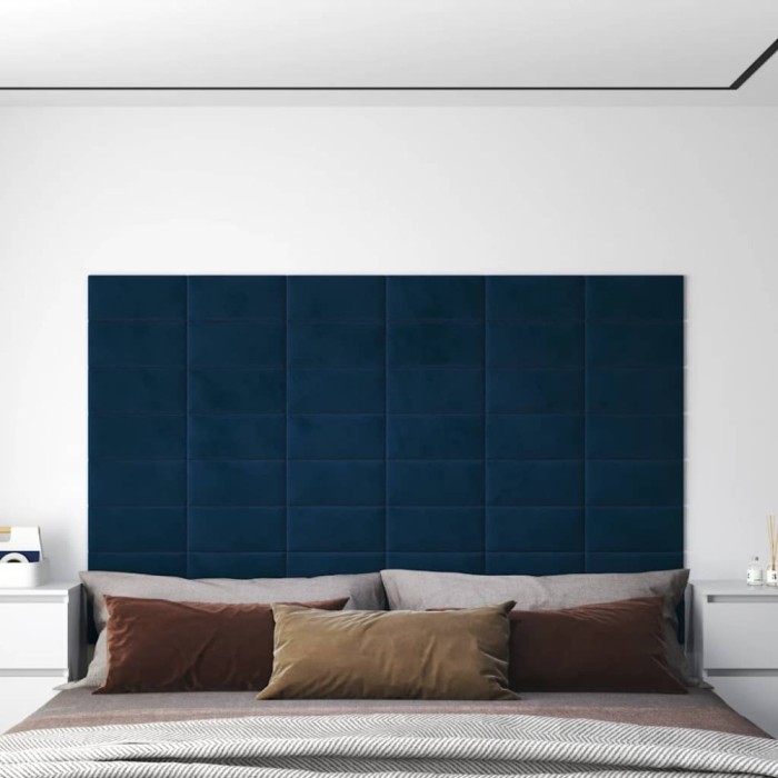 vidaXL Panouri de perete 12 buc. albastru 30x15 cm catifea 0,54 m&sup2; 343778