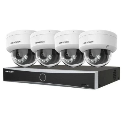Kit supraveghere video Hikvision 4 camere IP 4K IR 30m lumina alba 30m lentila 2.8mm microfon, NVR 4 canale PoE 12MP AcuSense SafetyGuard Surveillance foto