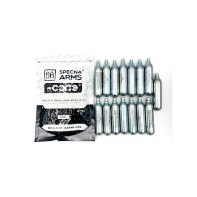 Pachet consumabile airsoft 15 capsule co2 + 1000 bile 6mm ABS grele 0.30g Specna Arms foto