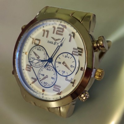 Ceas barbatesc elegant, curea metalica aurie, mecanism quartz, display analog foto