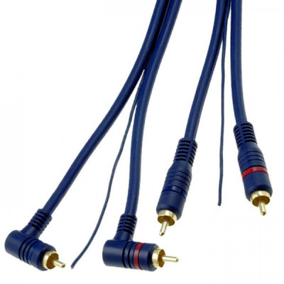 Cablu RCA x2 tata - RCA x2 la 90 grade tata 5m dublu-ecranat cu fir remote albastru RCA-HQ2.500.2 4CarMedia foto